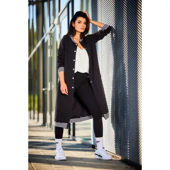 Dámská mikina Dlouhá, rovná mikina s ozdobnými pruhovanými manžetami A612 Barva: Černá, Velikost: S/M