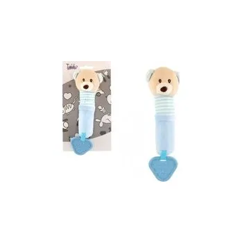 plyšák Pískátko/kousátko medvěd plyš 21cm modrý na kartě v sáčku 0+