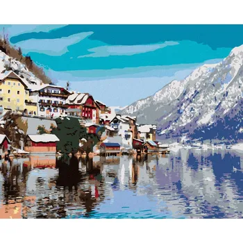 Diamondi Diamantové malování - HALLSTATT U JEZERA V ALPÁCH Rozměr: 40x50 cm, Rámování: vypnuté plátno na rám