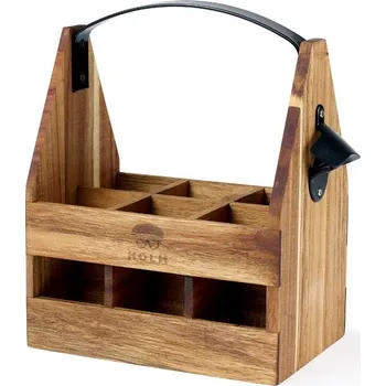 Přepravka na jídlo Přepravka na pivní láhve, 23,3 x 15,7 x 29,5cm - HOLM (Dřevěná přenoska na pivo 23,3 x 15,7 x 29,5cm, akáciové dřevo - HOLM)