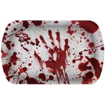 Karnevalový doplněk Plastový tác s krvavými otisky - Krev - Halloween - 29 x 15 x 3 cm