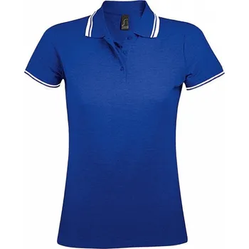 Dámské tričko Sol's Dámská polokošile Pasadena s bočními rozparky a kontrastními proužky Barva: modrá královská - bílá, Velikost: XL L586