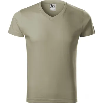 Pánské tričko MALFINI Pánské vypasované bavlněné slim-fit tričko do véčka Barva: zelená khaki světlá, Velikost: S