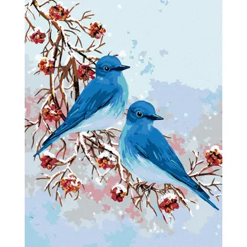 Diamondi Diamantové malování - DVA MODŘÍ PTÁČKOVÉ Rozměr: 40x50 cm, Rámování: bez rámu a bez vypnutí plátna