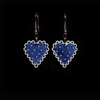 Náušnice Visací náušnice modrá folklorní srdíčka - Parada 0000652