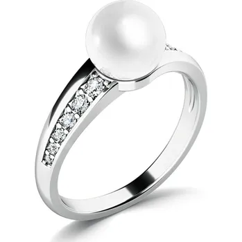 Prsten Dámský prsten přírodní diamant 0.156 ct bílá perla a brilianty 140012-B-FW-DIA velikost 57