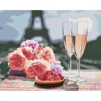 Diamondi Diamantové malování - SKLENIČKY A RŮŽE V PAŘÍŽI A EIFFELOVA VĚŽ Rozměr: 40x50 cm, Rámování: bez rámu a bez vypnutí plátna