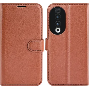 Pouzdro na mobilní telefon Litchi knížkové pouzdro na Honor 90 - hnědé