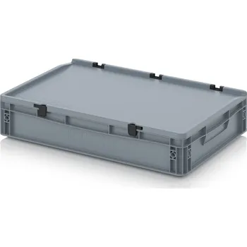 Euro přepravky včetně víka s panty 60 x 40 x 13,5 cm, držadla zavřená - Stříbrošedá - materiál: PP - ED 64/12 HG