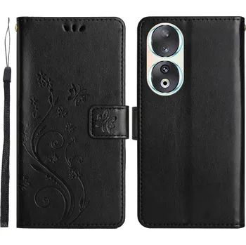 Pouzdro na mobilní telefon Flowers knížkové pouzdro na Honor 90 - černé