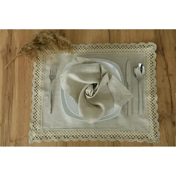 prostírání Nelly Lněné prostírání s paličkovanou krajkou - oatmeal