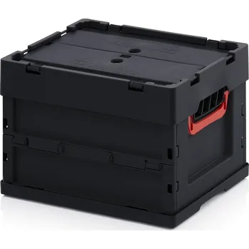 paleta ESD skládací přepravky s víkem 40 x 30 x 27 cm - Dopravní černá - materiál: ESD PP - ESD FBD 43/27