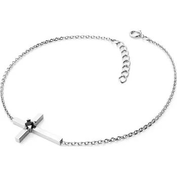 Šperk Dámský náramek bílé zlato 585/1000 přírodní diamant 0.035 ct křížek s černý 10872-NR01-B-Black délka 18 cm