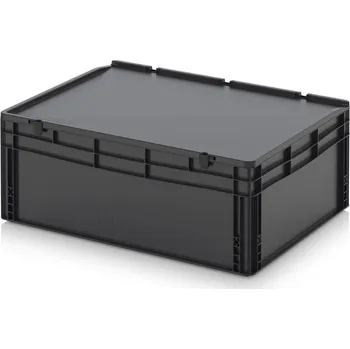 paleta ESD euro přepravky včetně víka s panty 80 x 60 x 33,5 cm - Dopravní černá - materiál: ESD PP - ESD ED 86/32 HG
