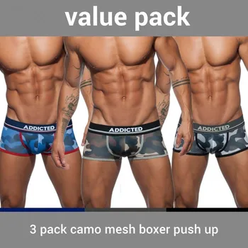 Boxerky Boxerky Addicted AD698P Camo Mesh Boxer Push Up 3 ks L, výhodné balení 3 pánských push-up boxerek