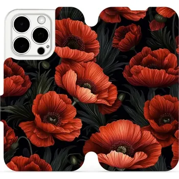 Pouzdro na mobilní telefon Flipové pouzdro Mobiwear - Apple iPhone 15 Pro - VP45S Temné červené květy (Knížkové flip pouzdro, obal, kryt na mobil Apple iPhone 15 Pro - VP45S Temné červené květy, materiál Umělá kůže + TPU - ochrana 360°, stojánek, silikonová vanička, magnetické)