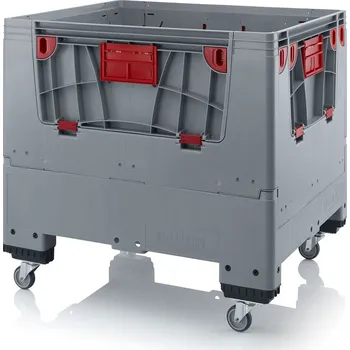 paleta Skládací big boxy se 4 dvířky 120 x 100 x 114 cm, 4 kolečka - Stříbrošedá - materiál: 1 A nový materiál HD-PE - KLK 1210R