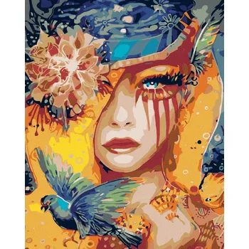 Diamondi Diamantové malování - PTAČÍ ŽENA Rozměr: 40x50 cm, Rámování: bez rámu a bez vypnutí plátna