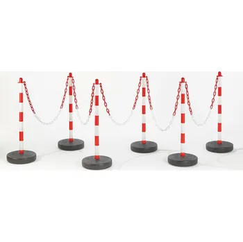 Dopravní zařízení Plastový vymezovací sloupek ČERVENO / BÍLÝ - sada 6 ks + řetěz 25 m