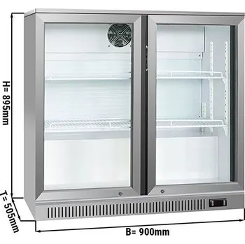 Lednice G.Gastro Barový chladicí stůl - 0,9 m - 220L- se 2 skleněnými dveřmi & 2 policemi - nerezová ocel