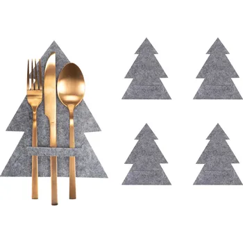 Vánoce VÁNOČNÍ POUZDRO NA PŘÍBORY VÁNOCE POVLEČENÍ STROMEČEK ŠEDÉ 4 kusy