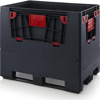paleta Skládací ESD big boxy se 4 dvířky 120 x 80 x 100 cm, 3 ližiny - Dopravní černá - materiál: ESD PP - ESD KLK 1208K