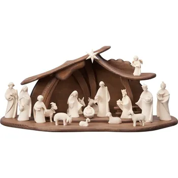 Vánoční dekorace Ornatis Sestava betlému Marie VIII - 17 postav Provedení: Přírodní bez malování, Velikost stojících figur dospělých postav: 9 cm, Rozměr chlévu: 43 x 19 x 19 cm (š x h x v) - vhodné pro sošky 8 cm