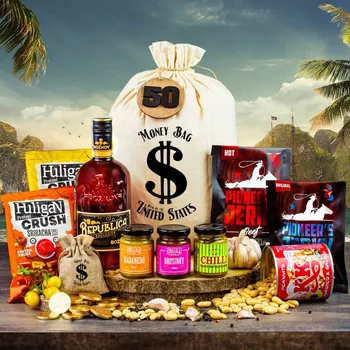 Dárkový potravinový koš Dárkový koš v pytli pro muže, chlapa Božkov Republica originální dárek pro muže k narozeninám, vánocům, valentýnu Dollar