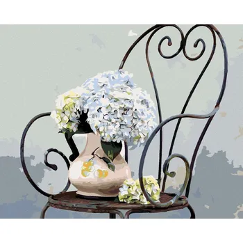 Hračka Diamondi Diamantové malování - HORTENZIE VE VÁZE NA ŽIDLI Rozměr: 40x50 cm, Rámování: bez rámu a bez vypnutí plátna