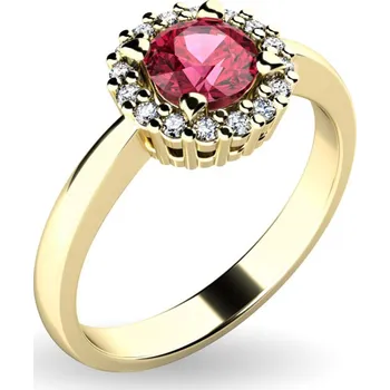 Prsten Dámský prsten žluté zlato 585/1000 přírodní diamant 0.50 ct G/SI turmalínem a brilianty 10924-ZL-TUR velikost 63