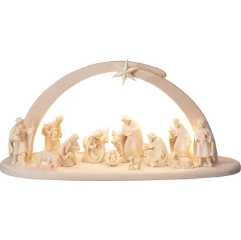 Vánoční dekorace Ornatis Sestava betlému Marie IV - 14 postav Provedení: Přírodní bez malování, Velikost stojících figur dospělých postav: 9 cm, Rozměr chlévu: 45 x 16,5 x 21 cm (š x h x v) - vhodné pro sošky 10 a 13 cm