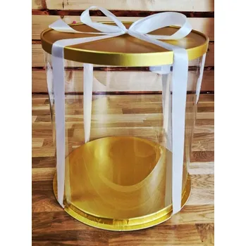 Dóza na potraviny Cake Star Cake Star 4Cake Plastový kulatý box na dorty zlatý bez stuhy (31 x 31 x 46 cm)