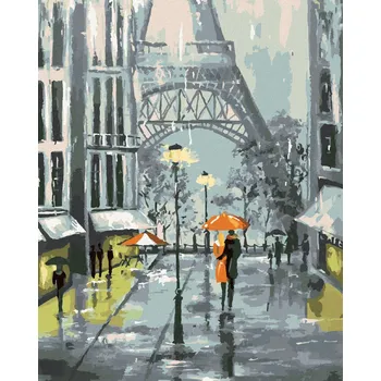 Hračka Diamondi Diamantové malování - PAŘÍŽ A PROCHÁZEJÍCÍ SE PÁR Rozměr: 40x50 cm, Rámování: bez rámu a bez vypnutí plátna