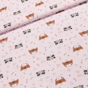 Bavlněné plátno dětské 1B, hlavy koček na růžové, š.150cm (látka v metráži)