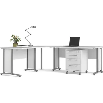 Psací stůl Nábytek PEGAS s.r.o. Rohový psací stůl OFFICE 80400/304, Bílá/Stříbrná