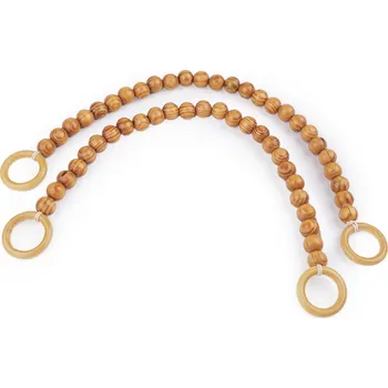 Ucha z dřevěných korálků na tašky délka 52 cm, malé, přírodní stř.