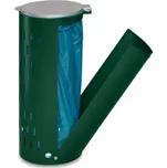Držák odpadkových pytlů, z děrovaného ocelového plechu, s víkem, upínací svorkou a dvířky, zelený