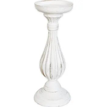 Zahradní dekorace Svícen dřevo pr.11/28cm b ílá patina