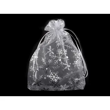 Dárková taška Vánoční dárkový pytlík vločky 13x18 cm organza