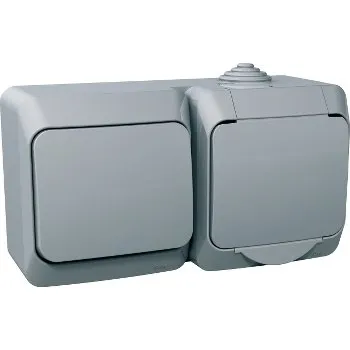 Elektrická zásuvka SCHN WDE000600 Cedar Plus IP44 - Zásuvka SCHUKO 230V 16A a spínač jednopólový řazení 1, šedá