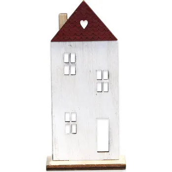 Vánoční dekorace Domek dřevo 19cm červená/krém