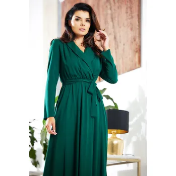 Dámské šaty Elegantní šaty se šálovým límcem A604 Barva: Zelená, Velikost: M