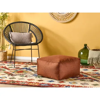 Taburet Puf hnědý bavlněný čtvercový vzor chevron boho moderní design obývák ložnice Beliani