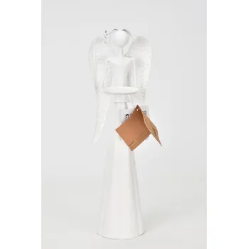 Vánoční dekorace Plechový bílý anděl s kalíškem na svíčku 30 cm (137166 015 BNM-75-01450-23 anděl WH sv. 30cm)