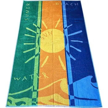 Plážová osuška 01 SLUNCE, modro-zeleno-žlutá, froté, 100x160cm