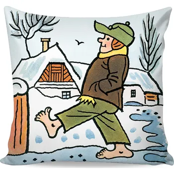 Polštář Dětský povlak na polštářek JOSEF LADA TEN NÁŠ PAVEL, bílý zimní vzor, 40x40cm