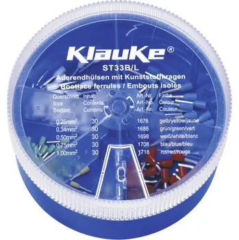 elektrický kabel Klauke ST33B sada dutinek 0.25 mm², 0.34 mm², 0.5 mm², 0.75 mm², 1 mm² žlutá, zelená, bílá, modrá, červená 150 díly