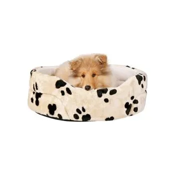 Pelíšek pro psa Pelech CHARLY ovál Béžový s čern. tlapkami 55x48cm TR
