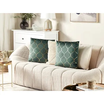 Dekorativní polštářek Sada 2 dekorativních polštářů zelená samet 45 x 45 cm fóliový potisk marocký vzor glamour styl Beliani