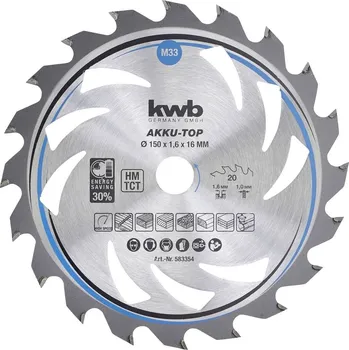 Pilový kotouč kwb 583354 tvrdokovový pilový kotouč 150 x 16 x 1.0 mm Počet zubů (na palec): 20 1 ks